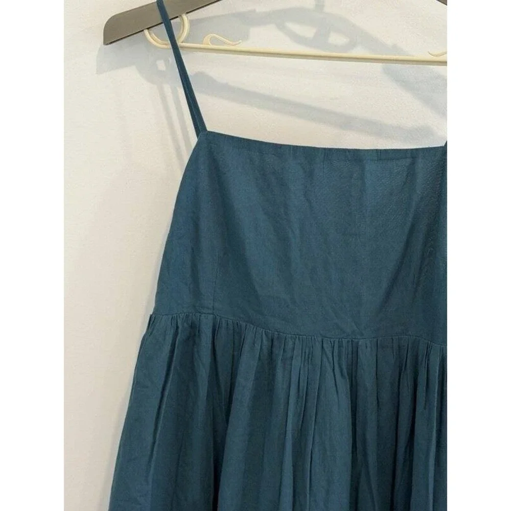 Abercrombie & Fitch Tiered Maxi Dress M Blue Poplin Sundress Pockets 100% Cotton